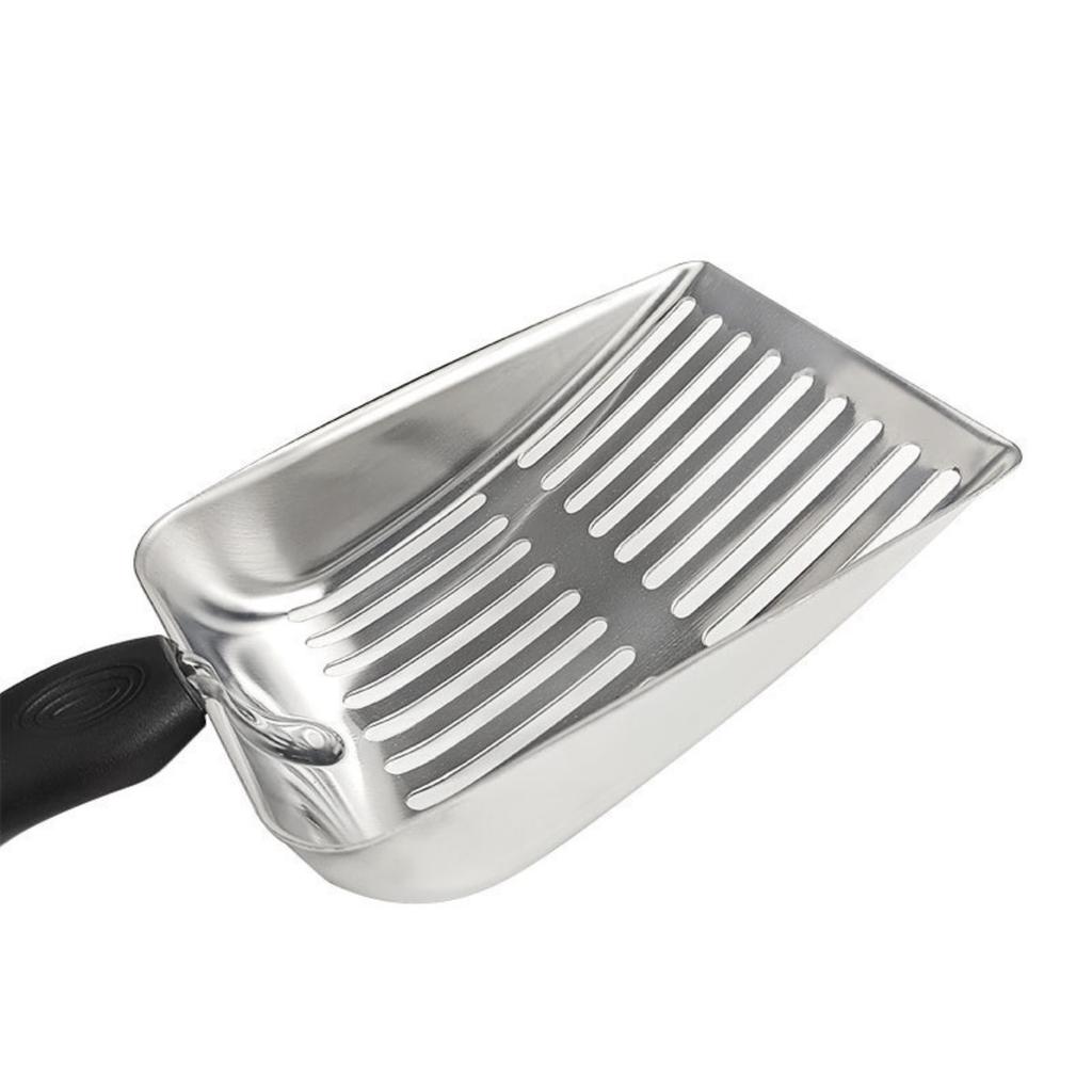 Металлический средний совок для кошачьего туалета - совок для кошачьего туалета - прочный сетчатый совок - сетчатая лопата - легко чистить - подходит для кошачьего туалета - светло-черный