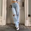 High-Waist Straight-Leg Blue Denim Jeans for Women