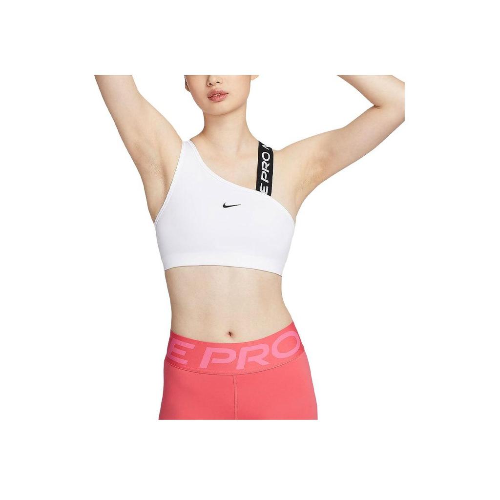 Nike Pro Swoosh Asymmetrical Letter Logo Print Medium Support Quick-Dry Padded Training Sports Bra Women Sports Bra White FV6527-100