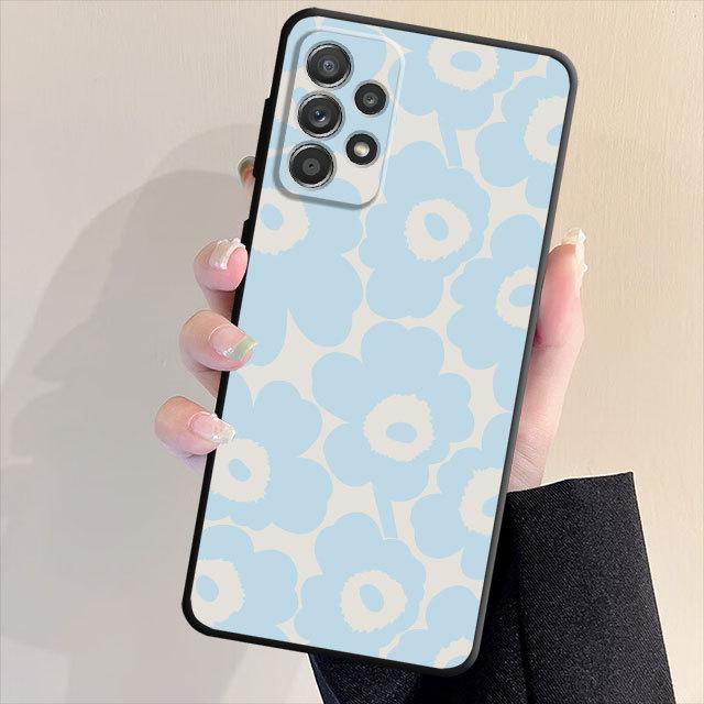 Черный мягкий чехол-бампер для Samsung Galaxy A33 A52 A13 A71 A31 A51 A32 A22 A72 A21s A23 A53 A14 A52s с милым цветочным чехлом