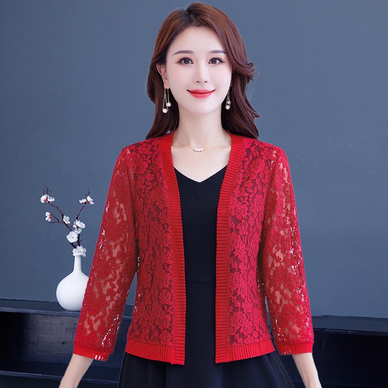 Женский летний тонкий кружевной кардиган, куртка с длинными рукавами, шаль, большие размеры