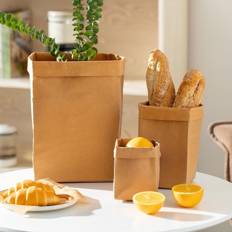 1/4pcs Kraft Paper Bag Reusable Grocery Bags For Fruits Washable Paper Storage Bags Vegetable Plants Flowers Bread Packing
