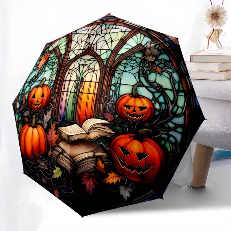 Stained Glass Window with Pumpkins and Books Umbrella Day Gift Y259