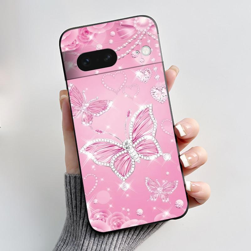 For Google Pixel 7 / Pixel 7 Pro Case Luxury Fashion Butterfly Flowers Black Soft TPU Silicone Back Cover Pixel7 7Pro Phone Case