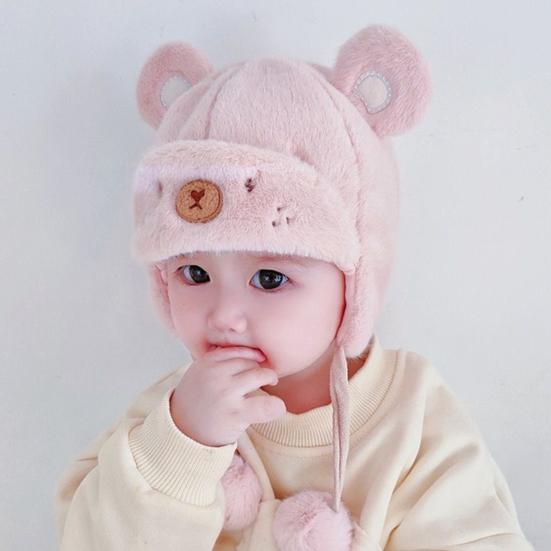 Winter Warm Baby Hats Toddler Earflap Bear Hat with Soft Ball Unisex Infant Snow Cap Fleece Warm Hemming Caps for Newborn