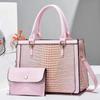 Stylish Two Piece Crocodile Pattern Mom Bag Chic Fashionable Shoulder Tote Bag In Black And Burgundy