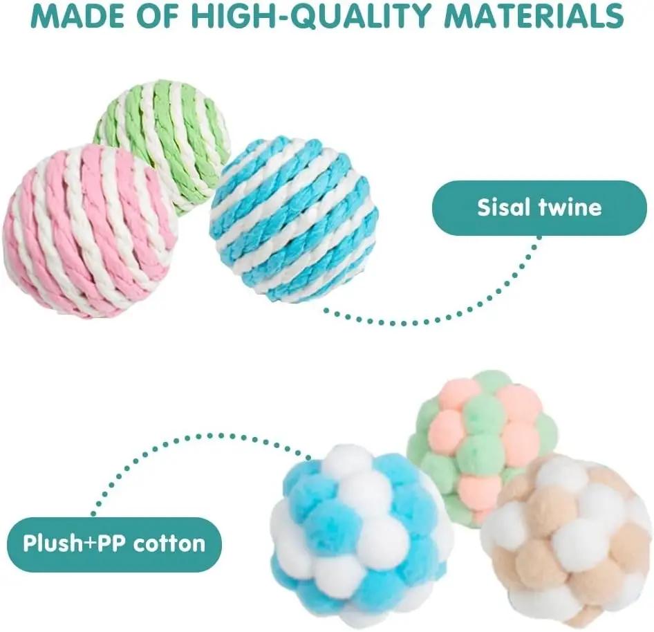6pcs Cat Toys Colorful Handmade Bell Ball Elastic Plush Ball Interactive Playing Chase Kitten Pet Supplies Accessories