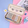 1pcs Large Capacity Pencil Case Scalable Canvas Pocket Pencil Case Solid Color Girls Boys (Khaki)