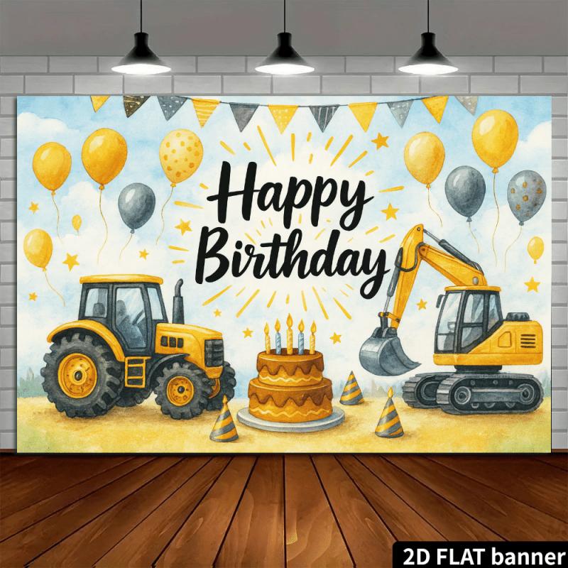 2D Flat Banner – Kids Construction Vehicle Themed Birthday Backdrop