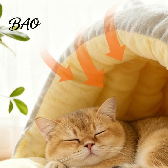 Cozy Sanctuary for Cats Cat Cave Bed, Warm Semi Enclosed Hideaway, Winter Sleeping Comfortable Pet Bed Bag with Snap Buttons, Calming Indoor Portable