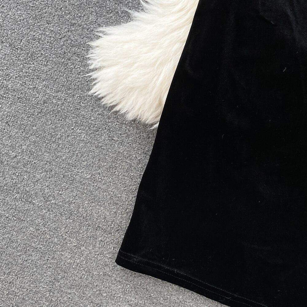 Autumn New Style of Celebrity Temperament V Neck Bronzing Printing High Waist Fold Stitching False Two Bag Hip Dress