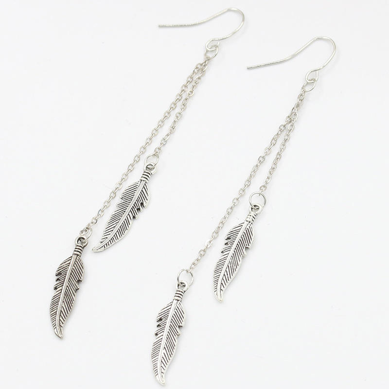 Vintage Feather Tassel Long Dangle Earrings for Women Fashion  Color Leaf Metal Drop Earrings Simple Statement Jewelry