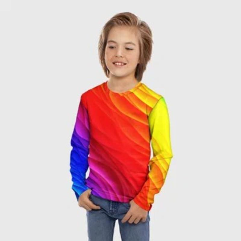 Детские футболки с принтом радужных граффити, милые топы с длинным рукавом для мальчиков, мягкие и удобные
