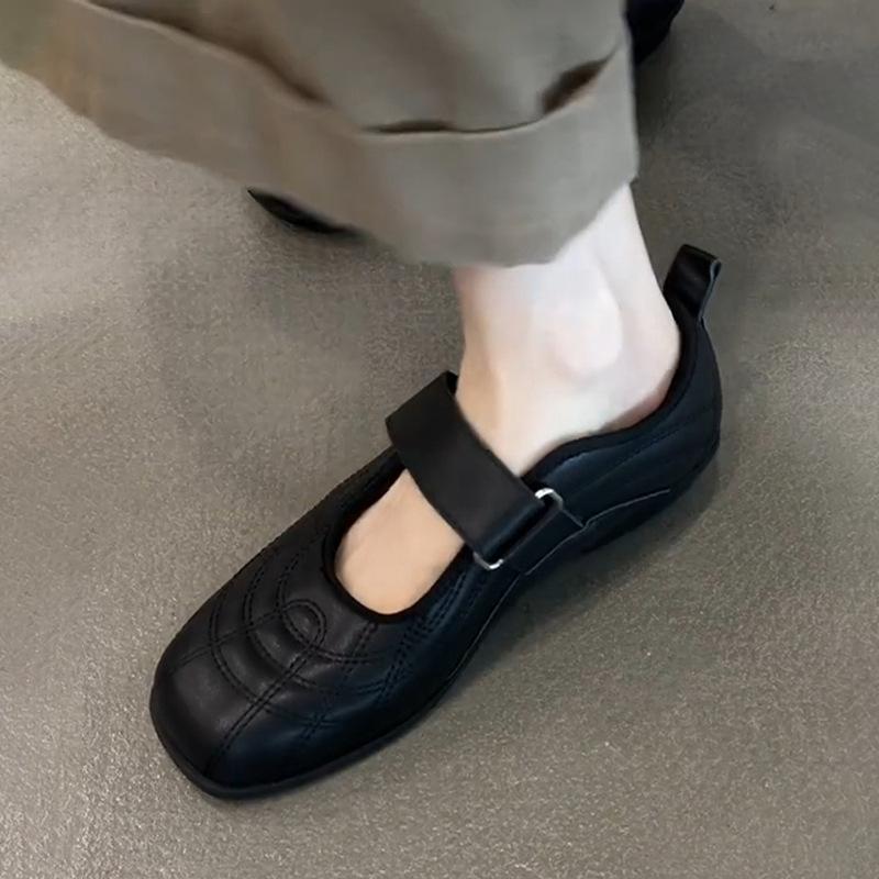 Версия из овчины~ 2025 новая корейская версия балетки Мэри Джейн на плоской подошве на липучке, женская модная универсальная спортивная модель