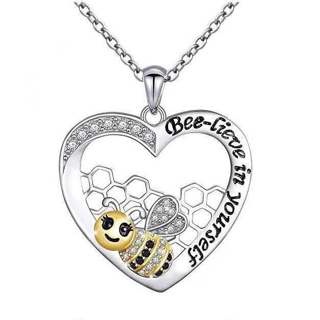 New Style Fashionable Infinite Love Bee Heart-shaped Necklace for Women, Lettering Little Bee Drop Oil Color Pendant