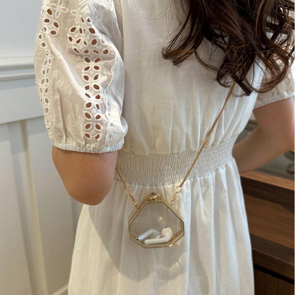 Gold Lock Buckle Transparent Shoulder Bag with Chain Strap Acrylic Crossbody Bag Cosmetic