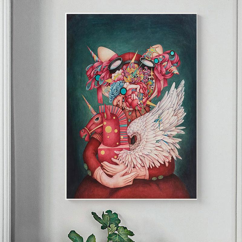 Современное абстрактное искусство, картина на холсте, настенное искусство, цветок на голове, кукольные постеры и принты для гостиной, декор детской комнаты