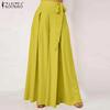 S-5XL Women Lace Up Belted Wide Leg Pants Casual Loose Elastic Waist Long Trousers