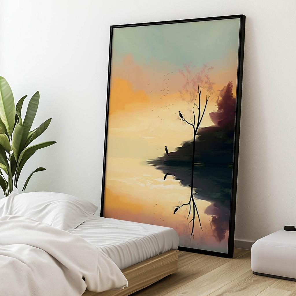 Pastelowy Krajobraz Pastelowy Krajobraz, 70X100 Cm, Rama Drewniana Ciemny Brąz, Papier Matowy 230 Gsm