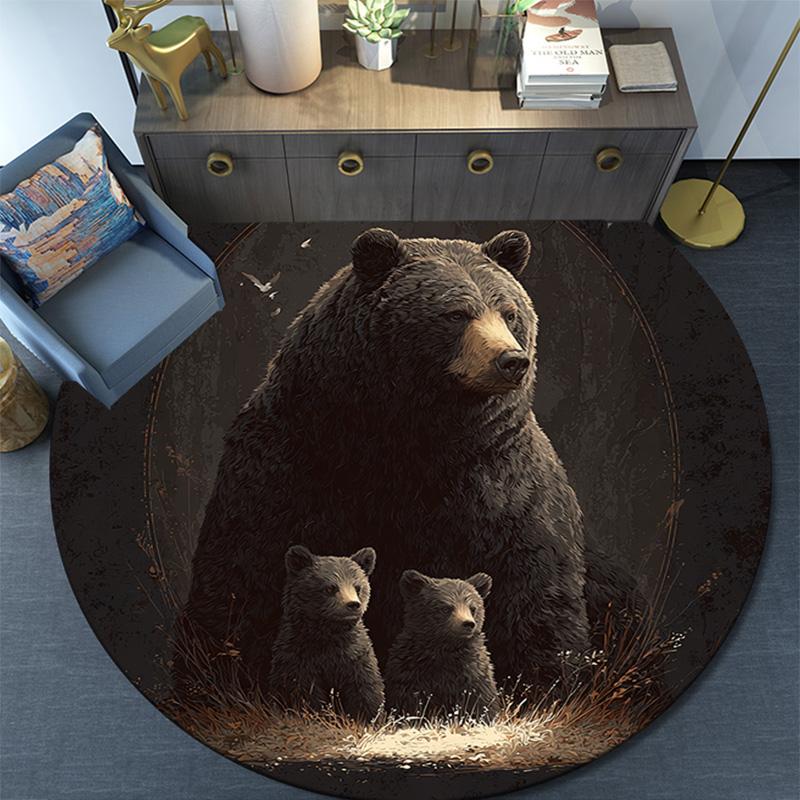 Brown Bear Round Area Rug,Carpet Rug for Living Room Bedroom Sofa Playroom Decor,Non-slip Floor Mat