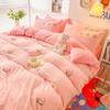 Small Fresh Winter Thickened Milk Velvet Four-piece Set Coral Velvet Embroidered Warm Double-sided Velvet Quilt Cover Three-piece Set