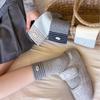 Button Bow Socks Medium Tube Socks Tide Cotton Versatile College Style Striped Contrasting Color Stacking Socks