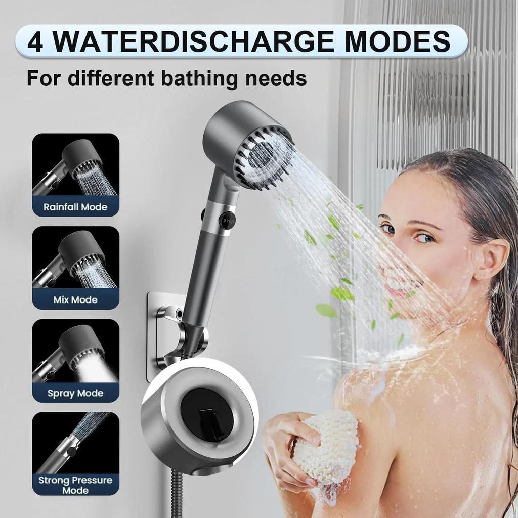 Ion Drops Shower Head with High Pressure,Multi-Mode Shower Head with 60 Inch Hose, assageable Shower Heads