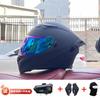 Full Face Motorcycle Helmet With Rear Wing Bluetooth Headset Men All Season Electric Bike Motorbike Riding Safety Gear
