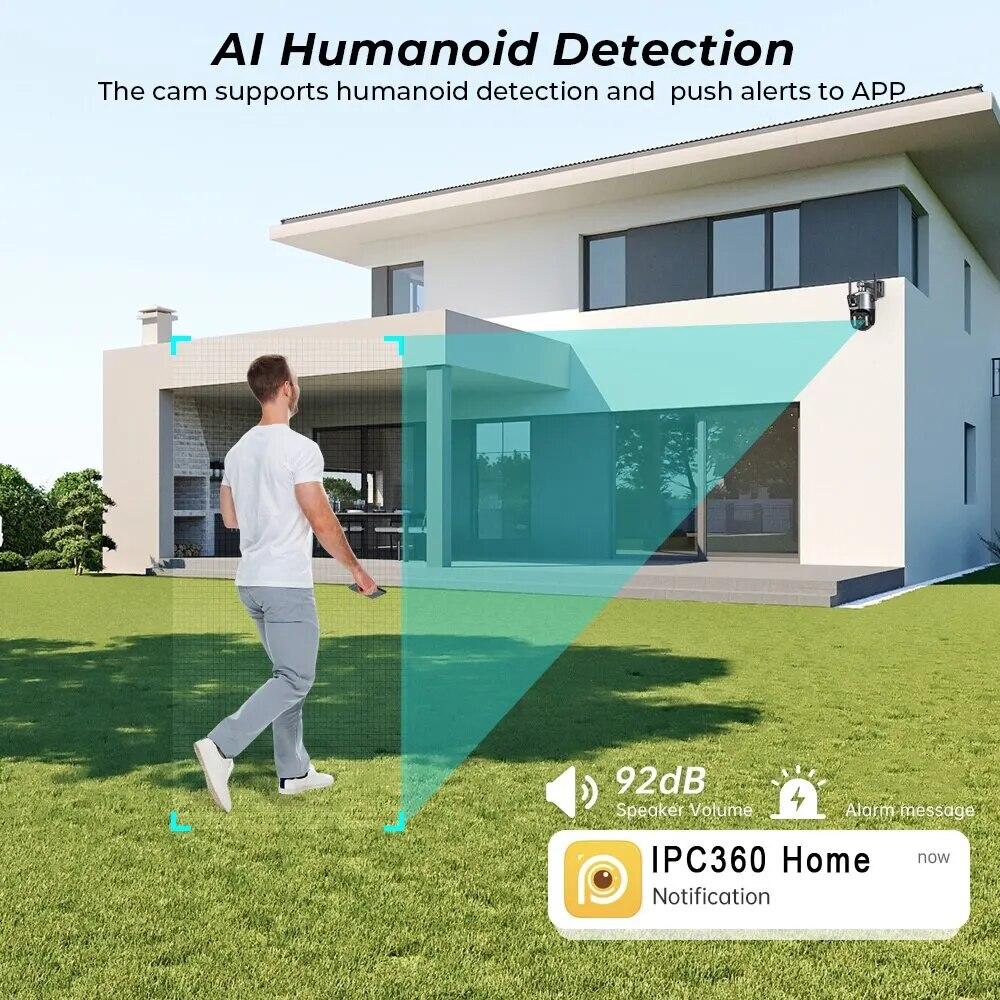 Новая уличная камера 12 Мп, 6K, Wi-Fi, PTZ, тройной объектив, двойной экран, 10-кратный гибридный зум, автоматическое отслеживание, водонепроницаемая камера безопасности, водонепроницаемая защита безопасности