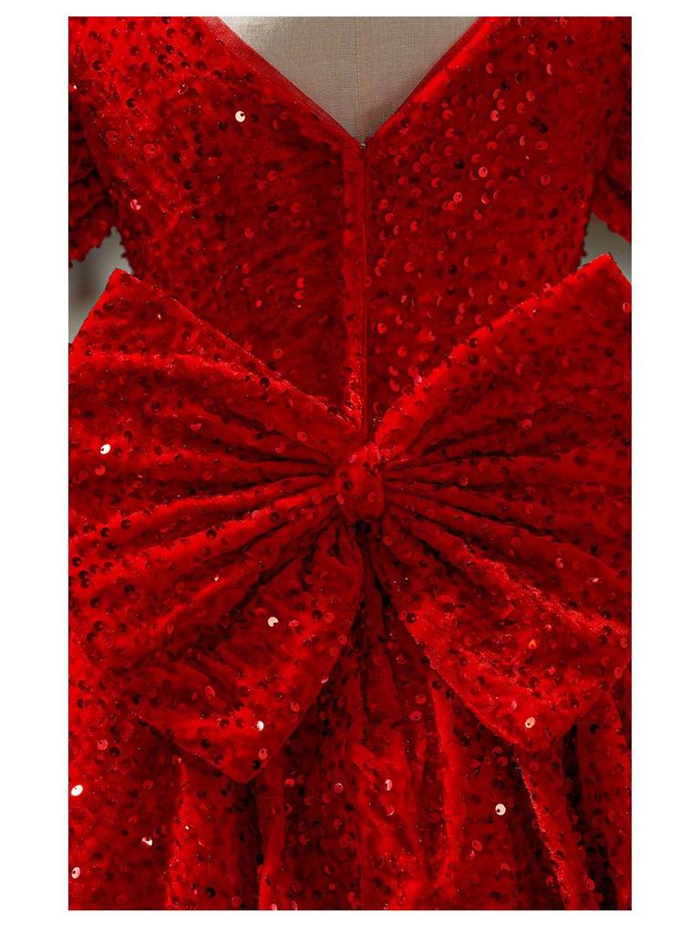 Red Sequin Puffy Skirt Formal Dress for Girls - Princess Birthday & Piano Performance Costume