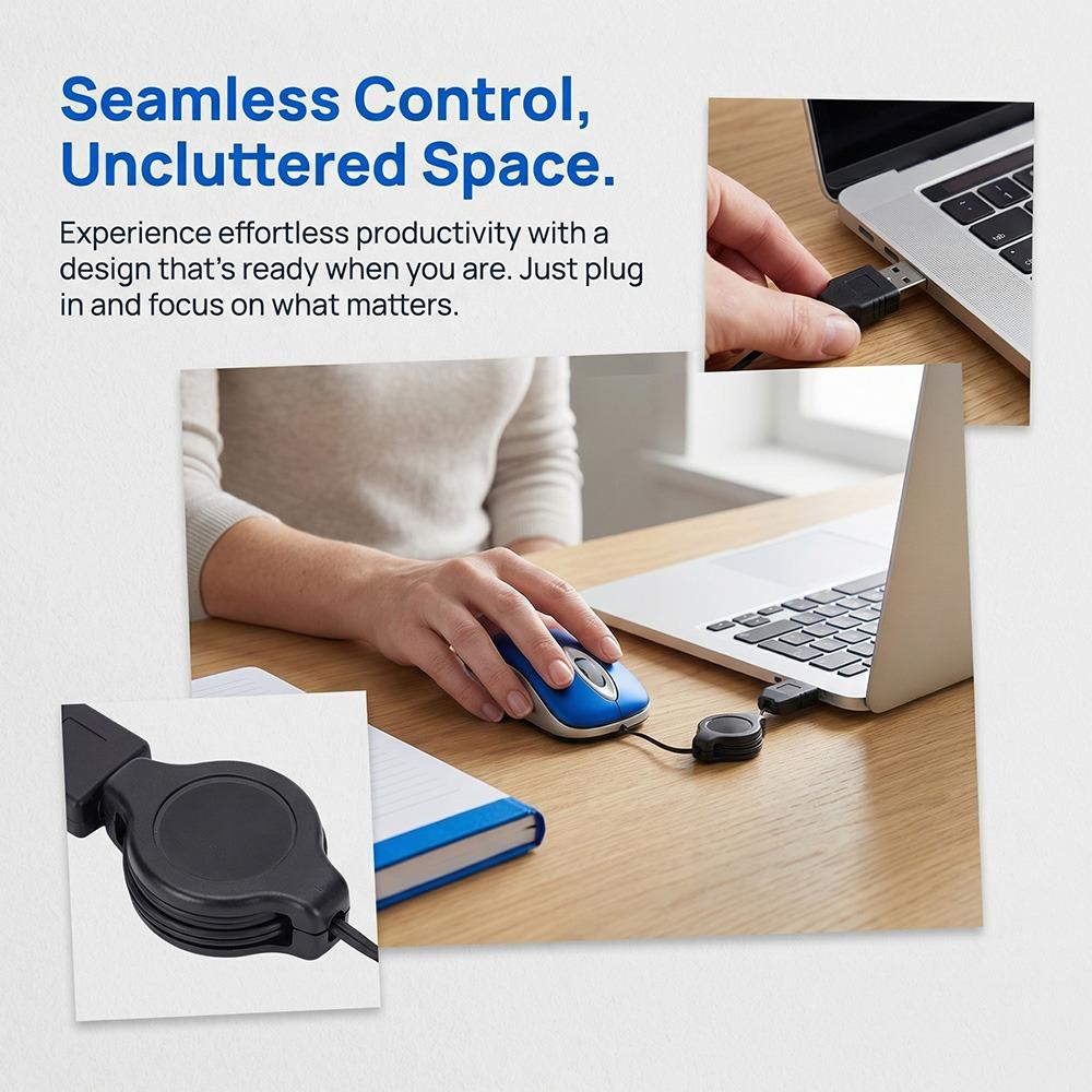 1200 DPI USB Mouse Retractable Cable Optical Mouse Portable Wired Mouse Office Travel