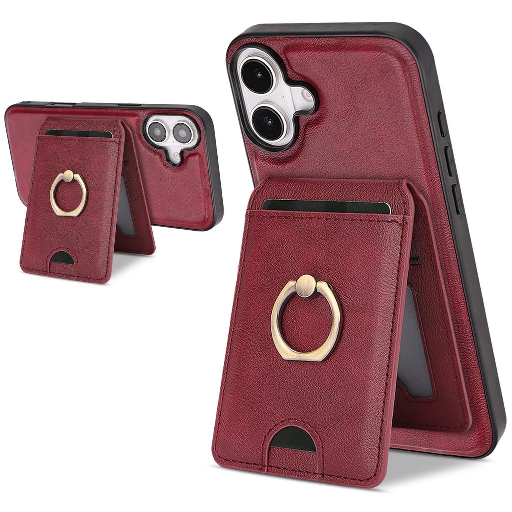 Detachable Magnetic Card Wallet Leather Case for iPhone 16 Pro Max 17 Air 16e 15 14 13 12 Wireless Charging+Ring Holder Cover