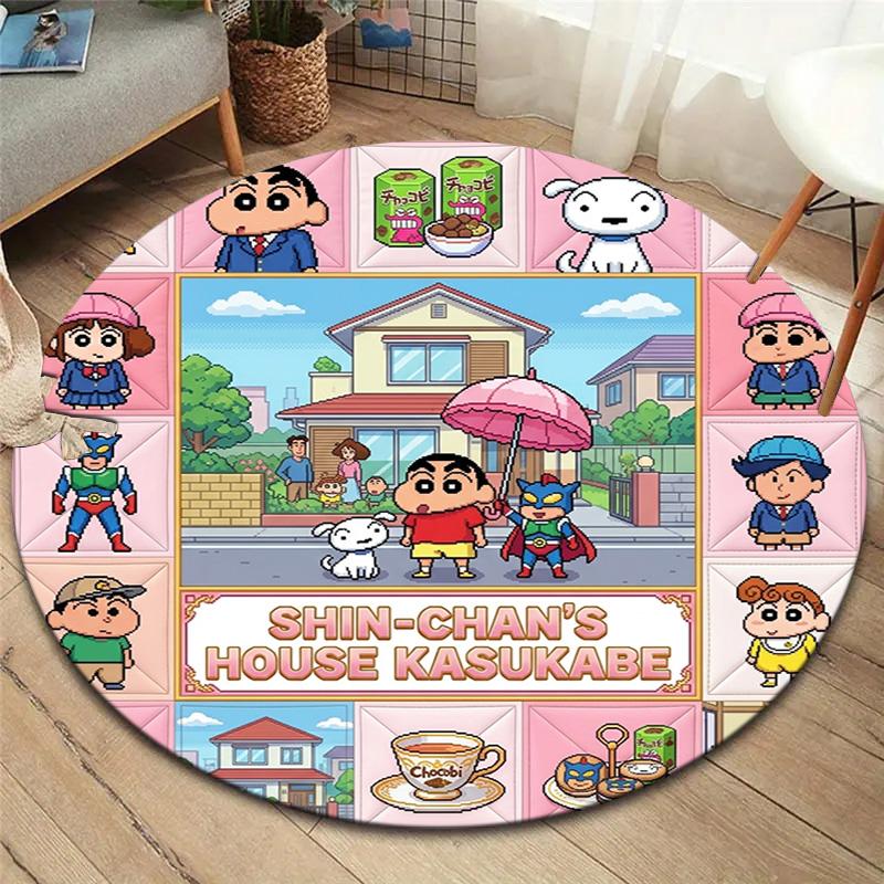 Crayon Shinchan Round Area Rug Carpet Rug For Living Room Bedroom Sofa Playroom Decor Nonslip Floor Mat