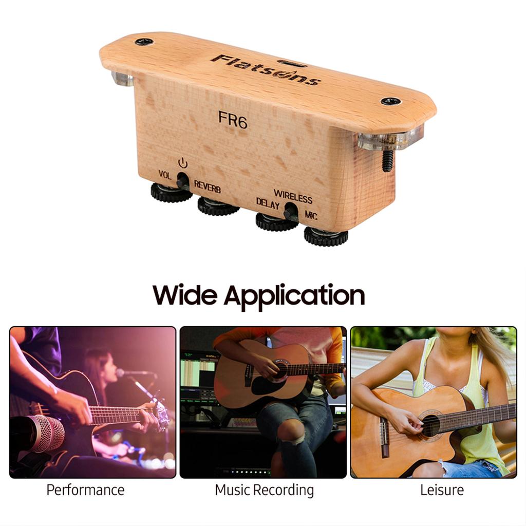 Guitar Pickup Multifunctional Rechargeable BT Connection Acoustic Guitar Soundhole Pickup with Reverberation and Delay