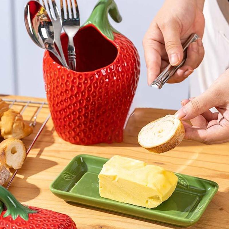 Масленка с рисунком клубники для кухни, с ярким покрытием для сервировки стола, приятная на ощупь, для домашнего использования