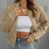 Women Jacket O Neck Solid Color Zipper Closure Coat Loose Thermal Short Type