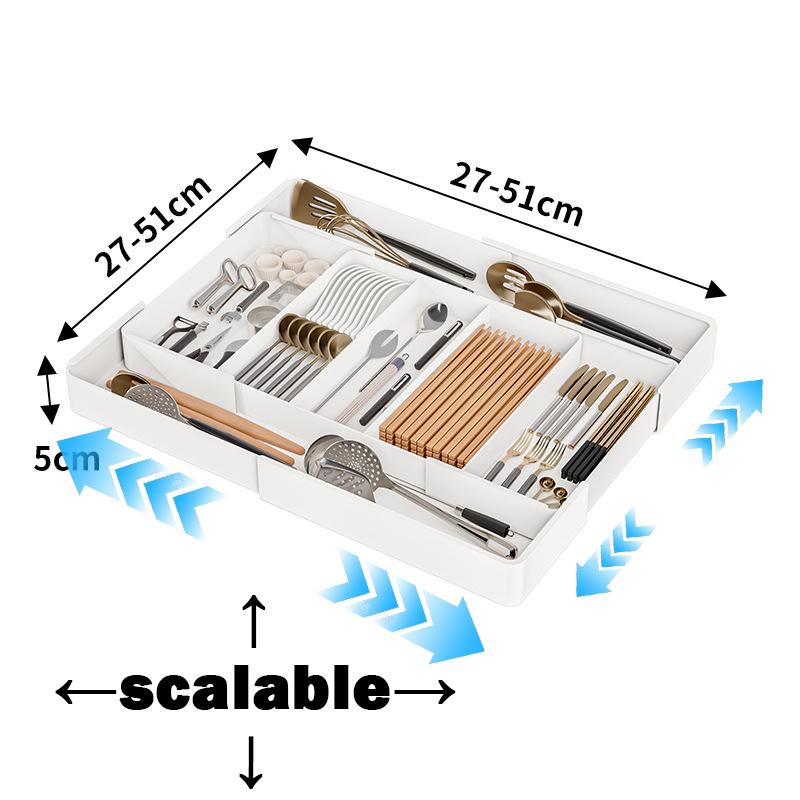 1 шт. Выдвижной органайзер для кухонного ящика, большой вместимости, с разделителями, поднос для хранения, органайзер для столовых приборов, ножей, ложек
