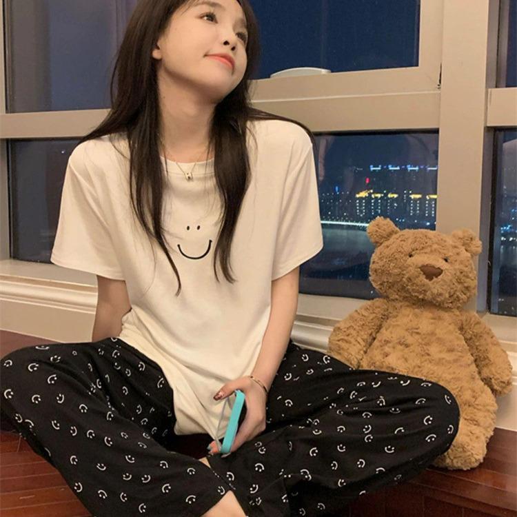 Комплект женской пижамы в клетку из шелка в корейском стиле - Домашняя одежда с длинным рукавом для весны и осени