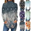 Women's Fashionable Casual High Neck Printed Long Sleeve T-Shirt Pullover Top