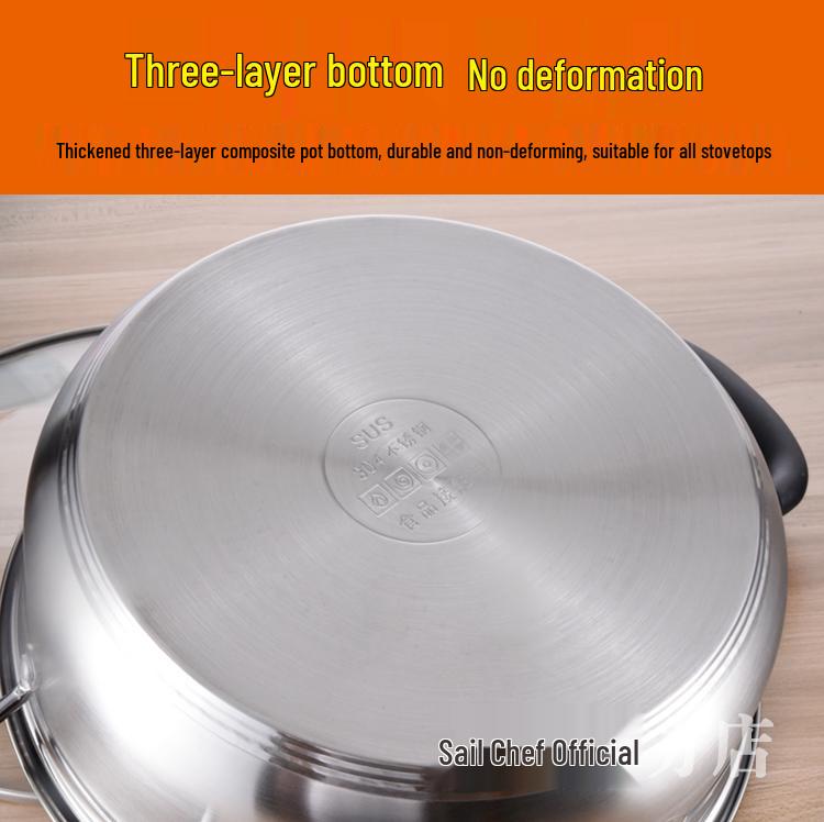 304 Stainless Steel Steamer: 1-Tier/2-Tier Thickened Pot, Single/Double-Layer, Induction-Compatible, Multi-Purpose for Steaming and Boiling.
