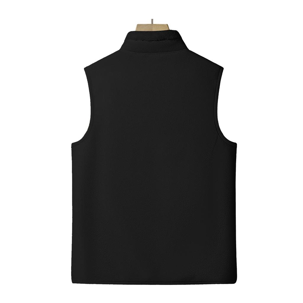 Men's Casual Fleece Solid Color Zipper Vest Men's Stand-up Collar Fleece Vest Jacket