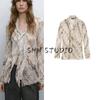 MD Spring New Women's Clothing French Style Semi See-through Light and Elegant Snake Pattern Scarf Collar Long Sleeves Shirt 5113882