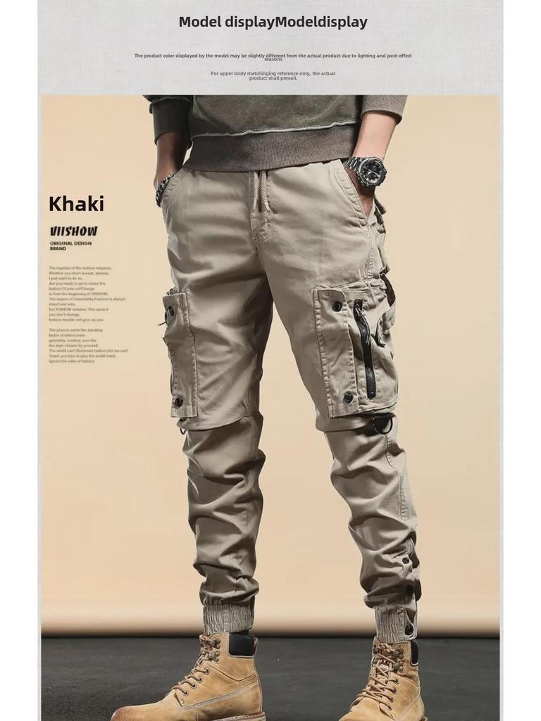 Men's Slim-Fit Multi-Pocket Cuffed Jogger Pants - Black