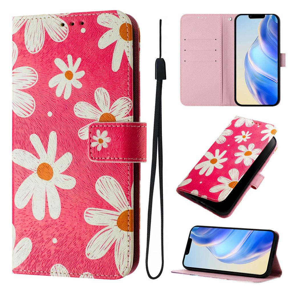 Роскошный кожаный чехол-книжка с розовым рисунком в виде ромашки для Motorola Moto G60, G40 Fusion, G10, G20, G30, G Play, G Power, Edge 50 NEO...