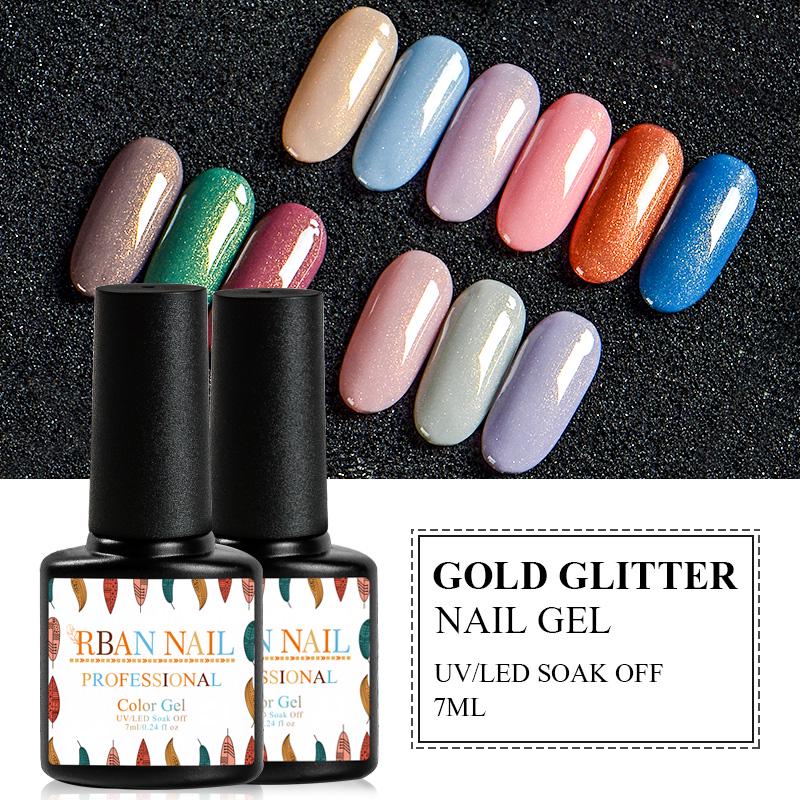RBAN NAIL 7 мл 12 цветов УФ-светодиодный гель с золотыми блестками Soak-Off УФ-полуперманентный лак-лак
