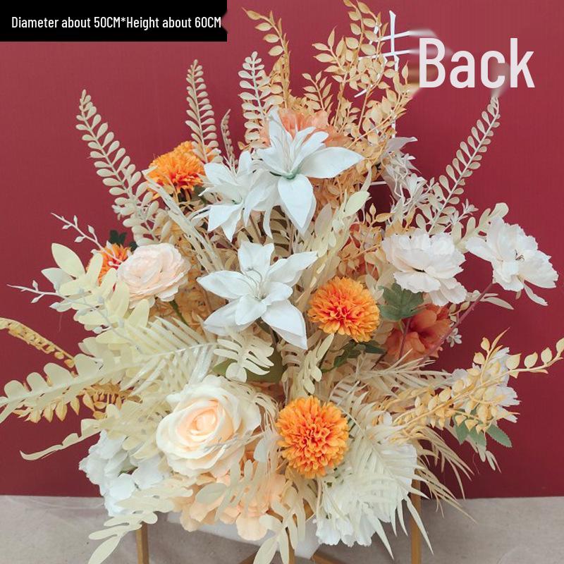 Red Floral Wedding Stage Backdrop with Artificial Flower Rows