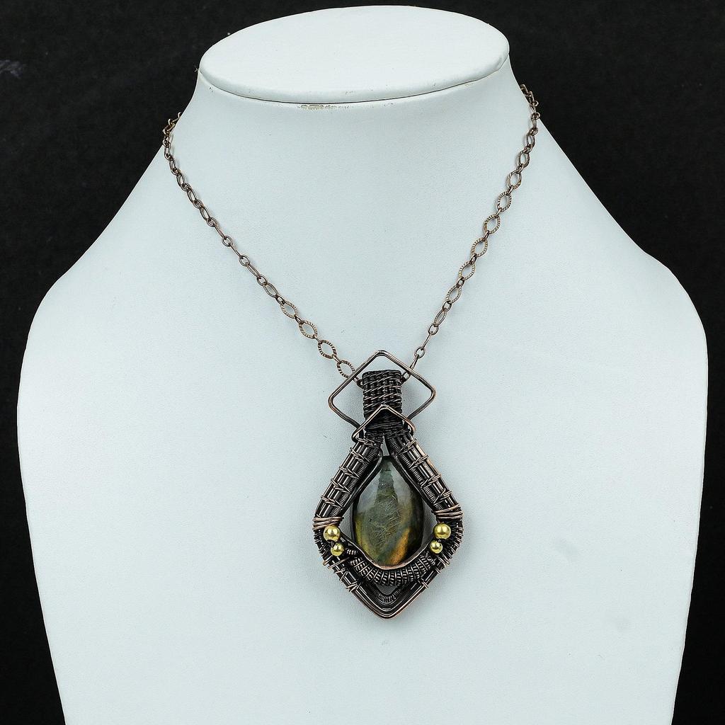 Labradorite Pendant Copper Wire Wrapped Pendant Labradorite Gemstone Jewelry Handmade Pendant Unique Pendant Copper Jewelry Gift For Mother