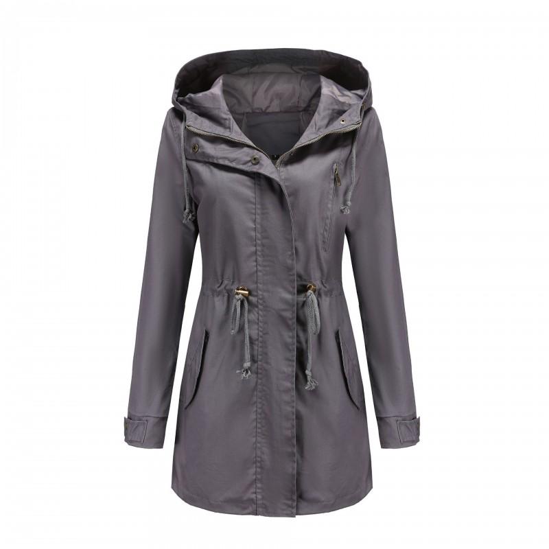 Womens Cotton Hooded Windbreaker Jacket Loose Fit Oversized Long Sleeve Solid Color Casual Coat