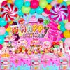 206 шт. Украшения для вечеринки в стиле Candyland, Украшение Candy Land с шарами в виде конфет, Фон с леденцами, Скатерть, Баннер «С Днем рождения Candyland», Торт