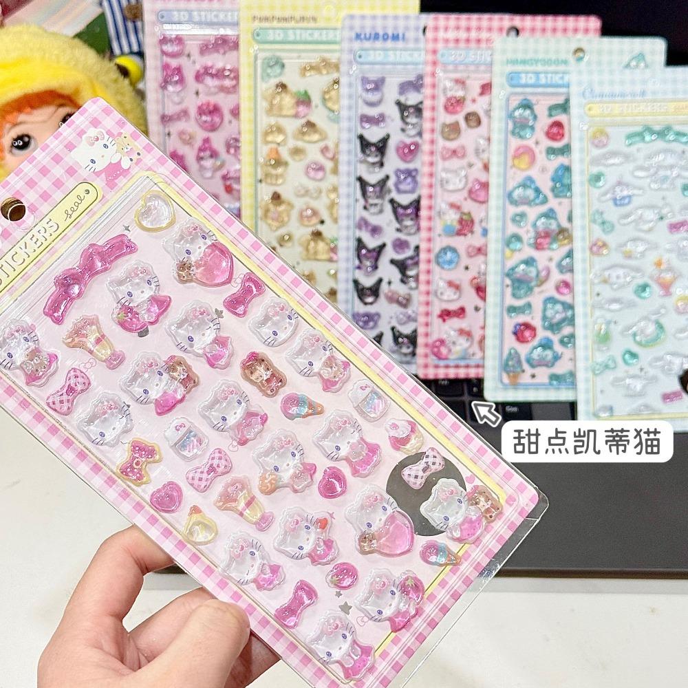 Кавайные Хелло Китти Куроми Синнаморолл 3D Стикеры Sanrio Аниме Прозрачный Желе Кристалл Декоративный Стикер Телефон DIY Детская Игрушка
